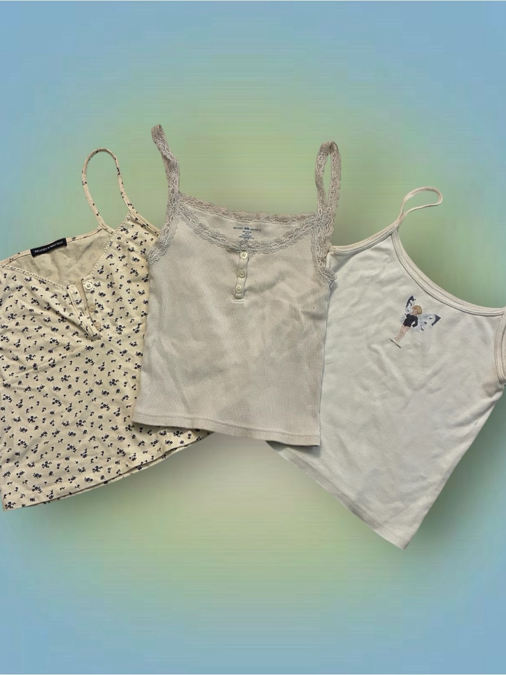 Brandy Melville cream floral and solid camisole trio